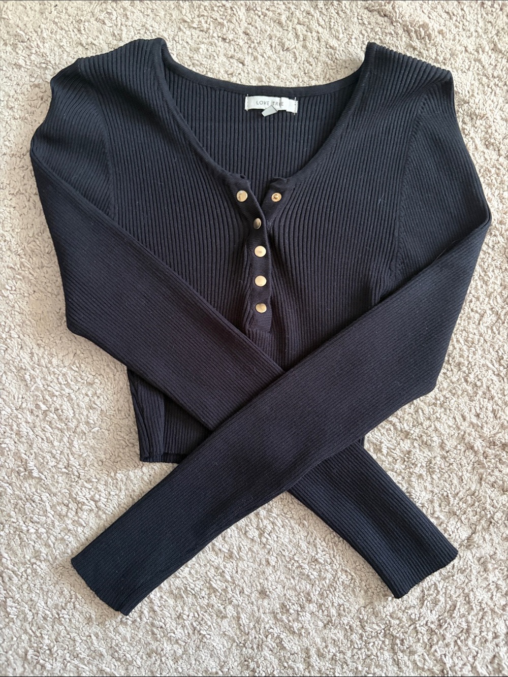Roma Concept & Love Tree Ribbed Scoop Neck Sweater shirt - Black - Picture 2 of 5